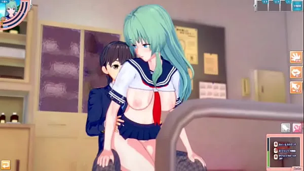 Mira Eroge Koikatsu! ] ¡Touhou proyecta las tetas de Sanae Kochiya frotadas y sexo después de tener un servicio de mamada de paja de pie! Anime de pechos grandes [juego hentai total de Tube